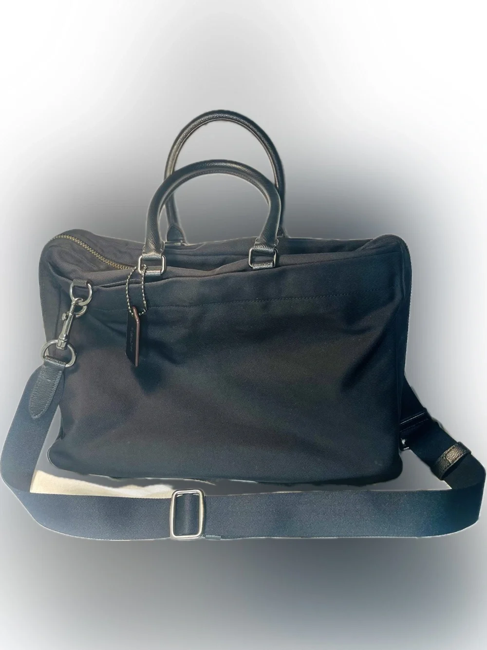 COACH Unisex Metropolitan Slim Briefcase Black Nylon Leather Trim 71737